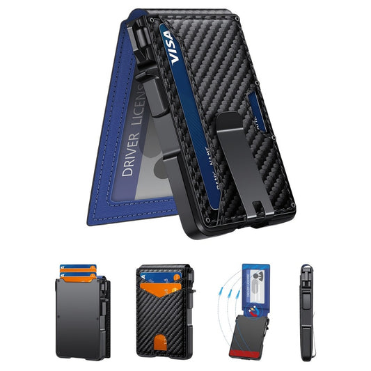 Men's Wallet – RFID Blocking, Money Clip Id Window Metal – front view