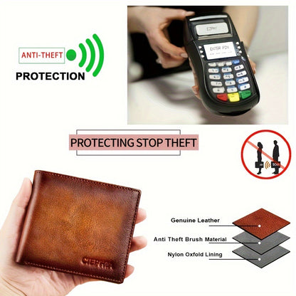 Men's Wallet – RFID Blocking, Retro Bifold Genuine Cowhide Leather – detail view 9