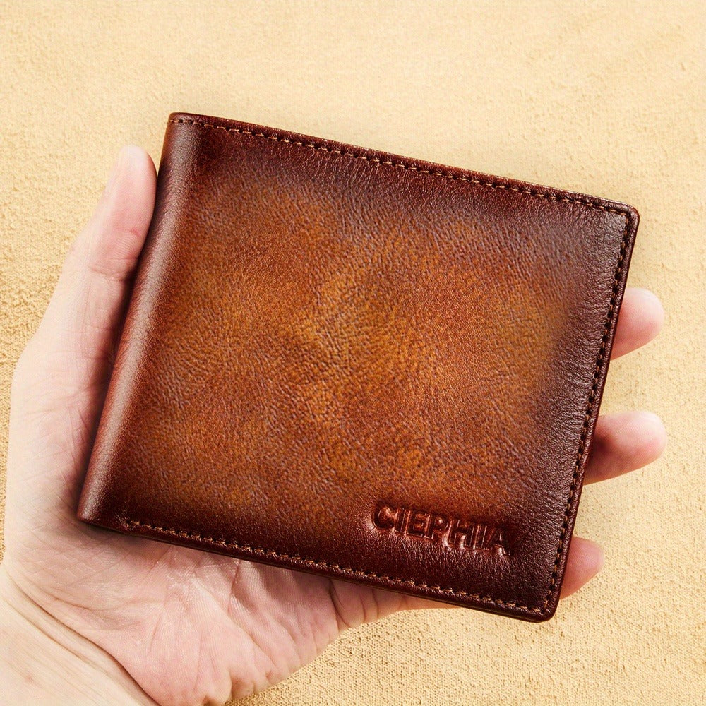 Men's Wallet – RFID Blocking, Retro Bifold Genuine Cowhide Leather – detail view 14