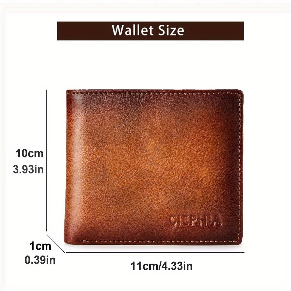 Men's Wallet – RFID Blocking, Retro Bifold Genuine Cowhide Leather – detail view 15