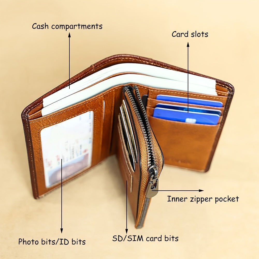 Men's Wallet – RFID Blocking, Trifold Zipper Coin Pocket Genuine – detail view 16