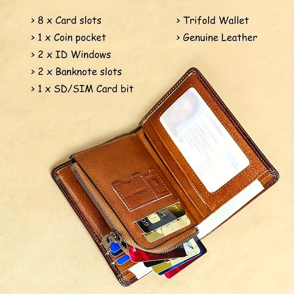 Men's Wallet – RFID Blocking, Trifold Zipper Coin Pocket Genuine – detail view 20