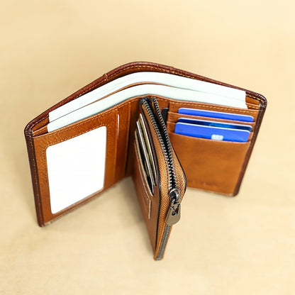 Men's Wallet – RFID Blocking, Trifold Zipper Coin Pocket Genuine – detail view 2