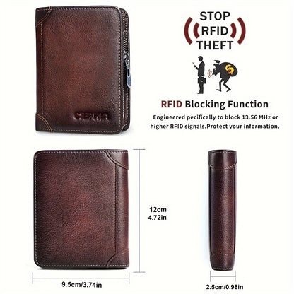 Men's Wallet – RFID Blocking, Trifold Zipper Coin Pocket Genuine – detail view 3