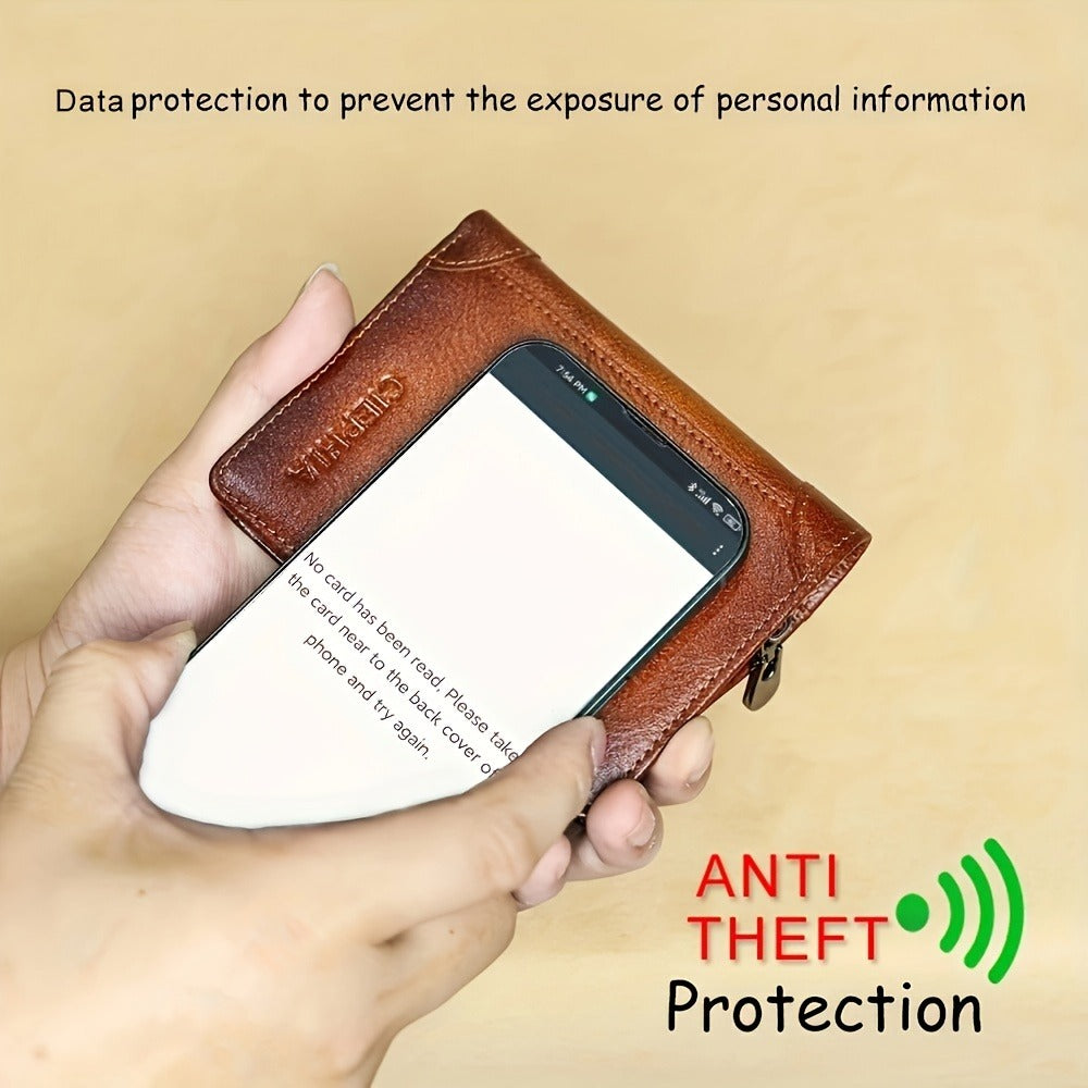 Men's Wallet – RFID Blocking, Trifold Zipper Coin Pocket Genuine – detail view 5
