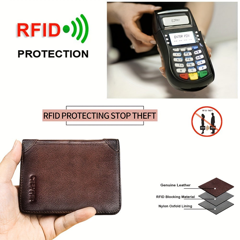 Men's Wallet – RFID Blocking, Trifold Zipper Coin Pocket Genuine – detail view 7