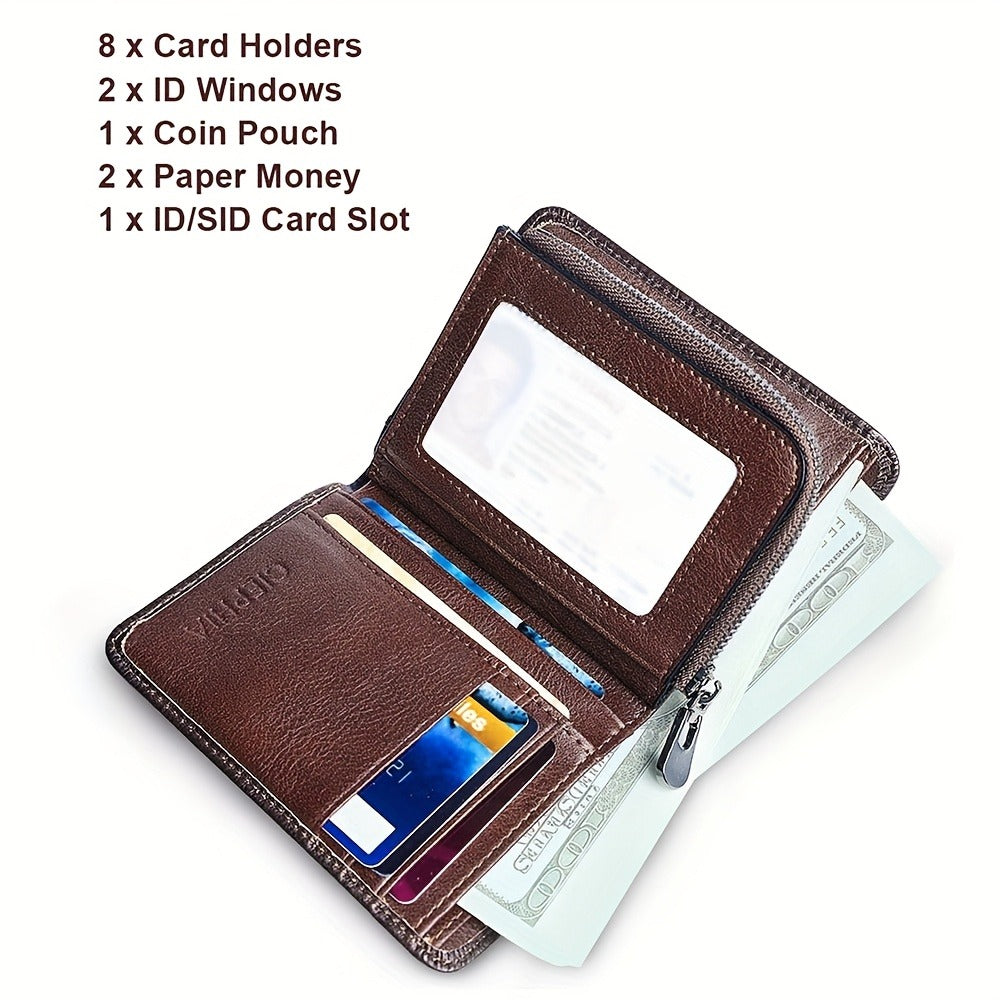 Men's Wallet – RFID Blocking, Trifold Zipper Coin Pocket Genuine – detail view 8