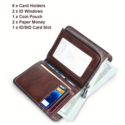 Men's Wallet – RFID Blocking, Trifold Zipper Coin Pocket Genuine – detail view 8
