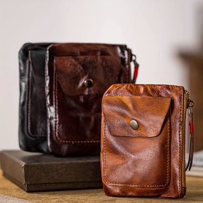 Men's Wallet – 2 Colors, Snap Coin Organizer Zipper Leather – detail view 7