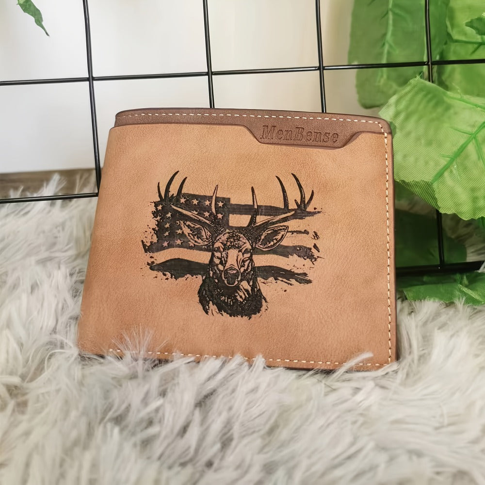 Men's Wallet – for Everyday Use, Deer Pattern Laser Engraved Slim | Bag Vero – front view