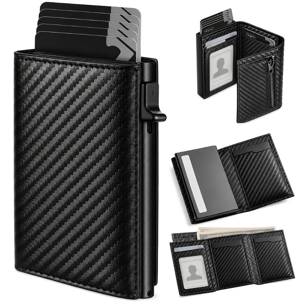 Men's Wallet – RFID Blocking, Airtag Compatible Carbon Fiber Pop | Bag Vero – front view