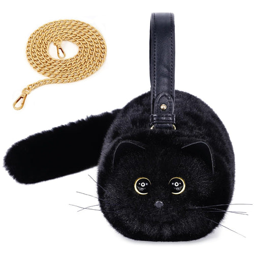 Shoulder Bag for Women – Cat Shaped Realistic Furry Faux | Bag Vero – front view