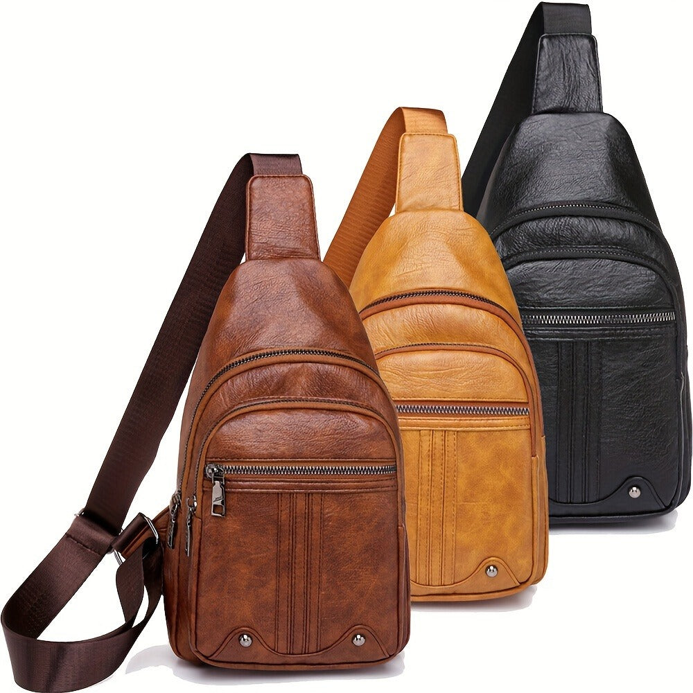 Sling Bag – for Travel & Everyday Use, Faux Leather Retro Chest Sling | Bag Vero – front view
