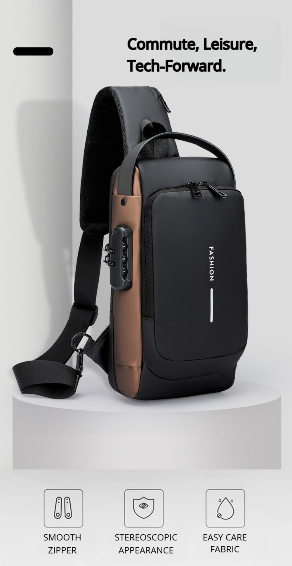 Sling Bag – Combination Lock, Large Capacity, Anti-Theft, for Travel & Work – detail view 11