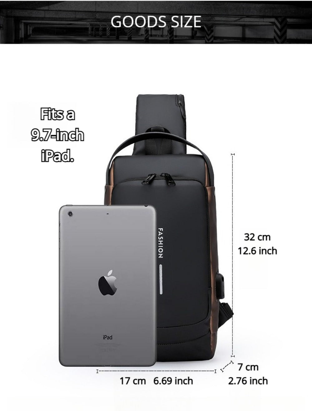 Sling Bag – Combination Lock, Large Capacity, Anti-Theft, for Travel & Work – detail view 12