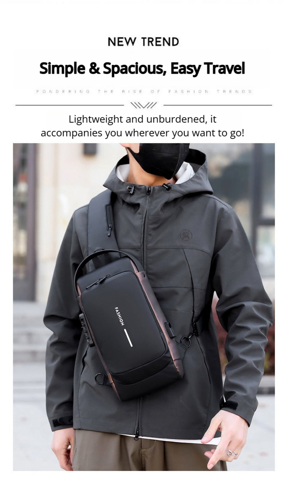Sling Bag – Combination Lock, Large Capacity, Anti-Theft, for Travel & Work – detail view 13