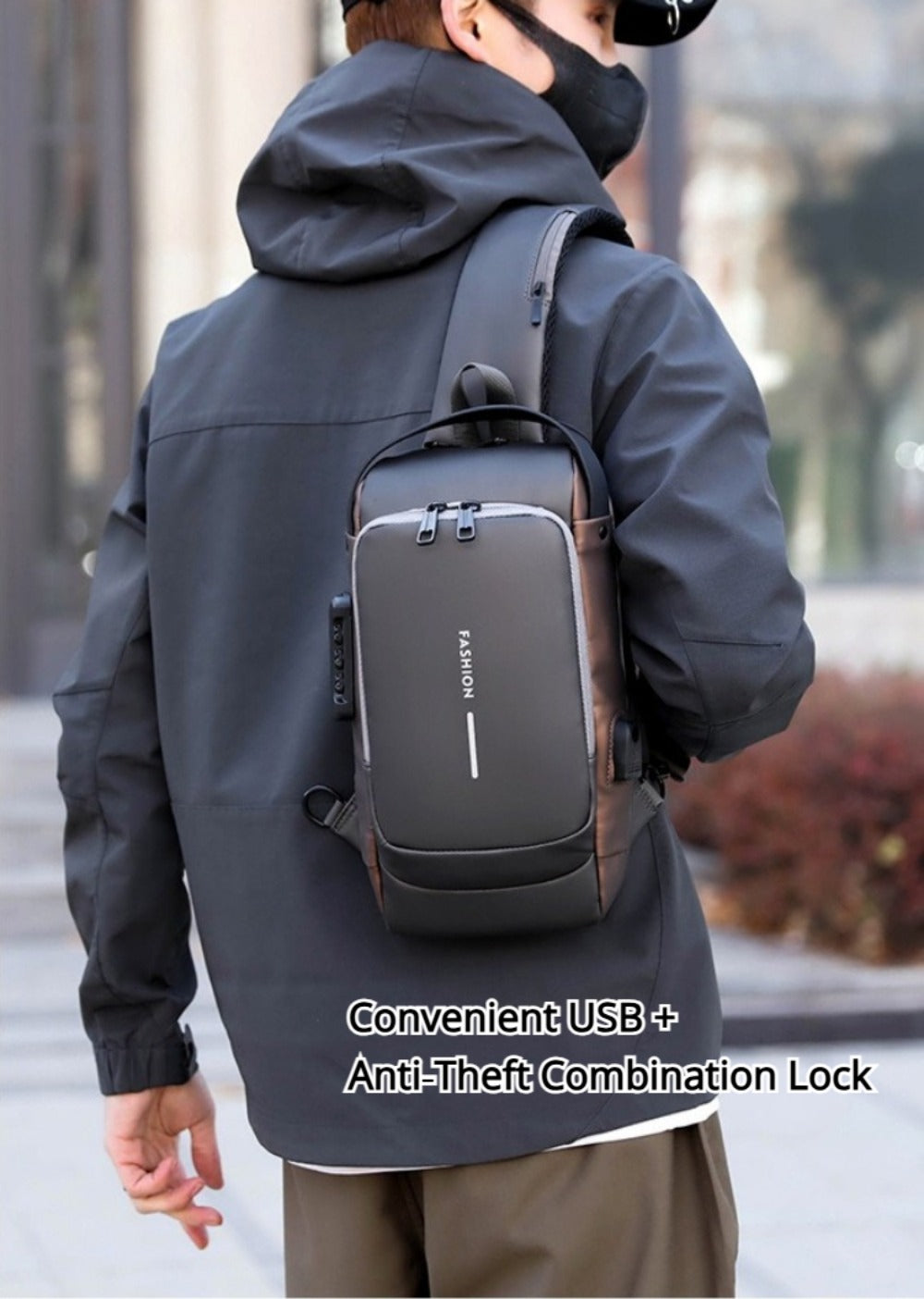 Sling Bag – Combination Lock, Large Capacity, Anti-Theft, for Travel & Work – detail view 14
