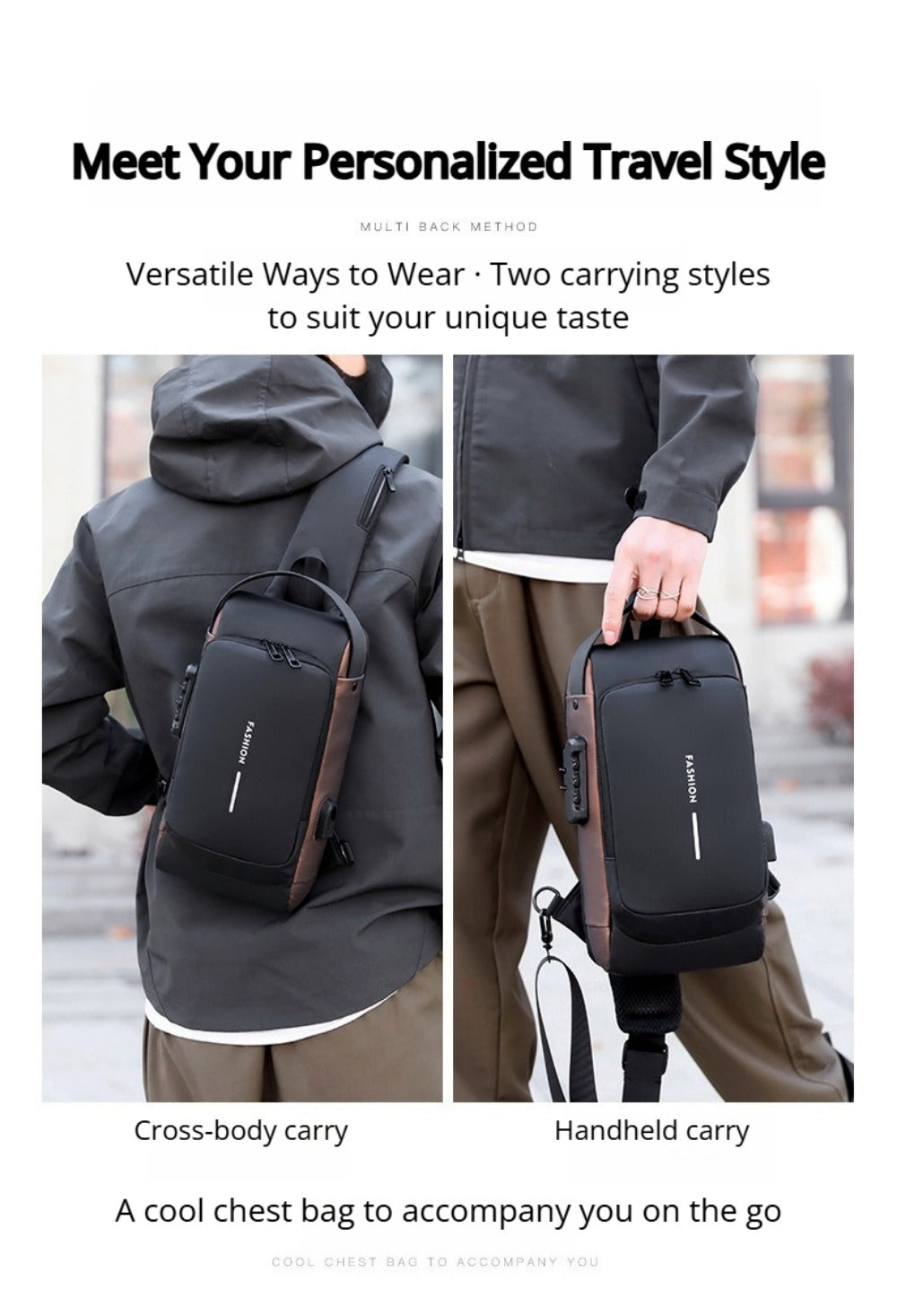 Sling Bag – Combination Lock, Large Capacity, Anti-Theft, for Travel & Work – detail view 15