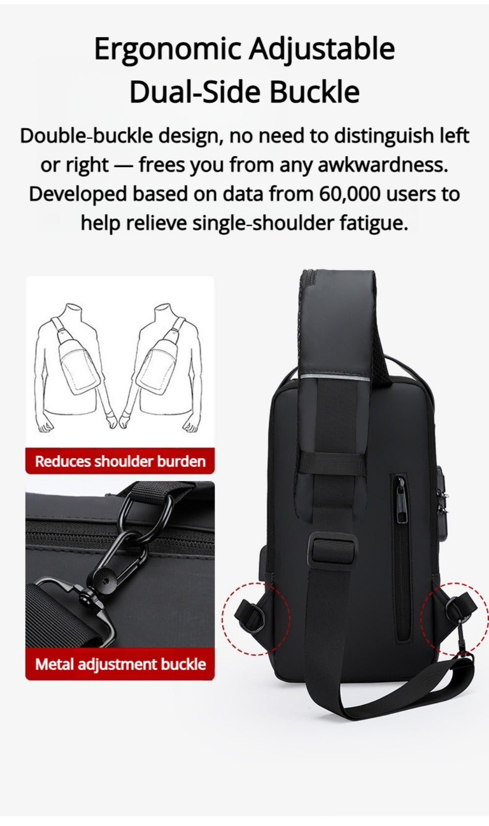 Sling Bag – Combination Lock, Large Capacity, Anti-Theft, for Travel & Work – detail view 22
