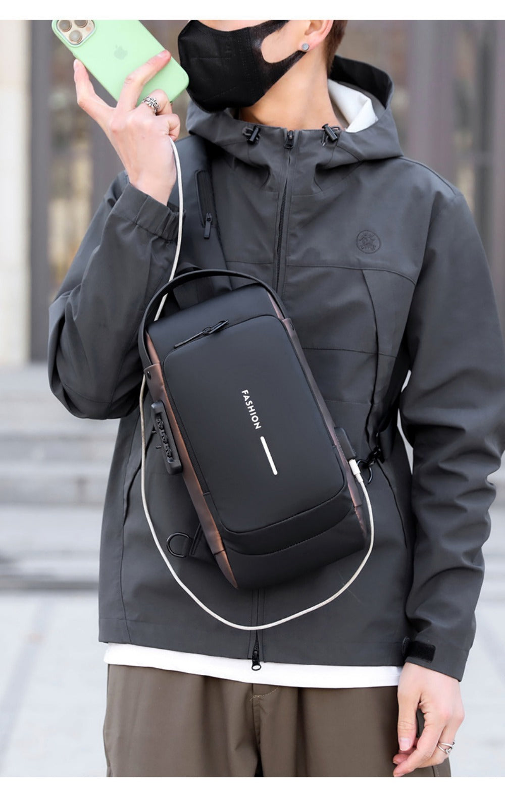 Sling Bag – Combination Lock, Large Capacity, Anti-Theft, for Travel & Work – detail view 35