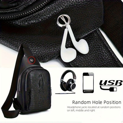 Sling Bag – for Travel & Everyday Use, Crocodile Pattern Chest Earphone Hole – detail view 8