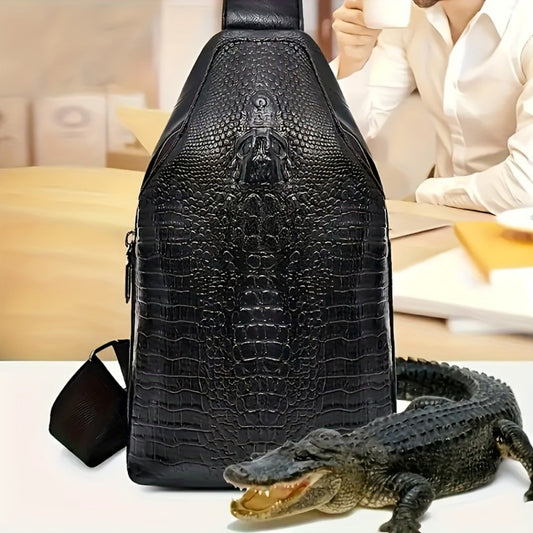Sling Bag – for Travel & Everyday Use, Crocodile Pattern Chest Earphone Hole – front view
