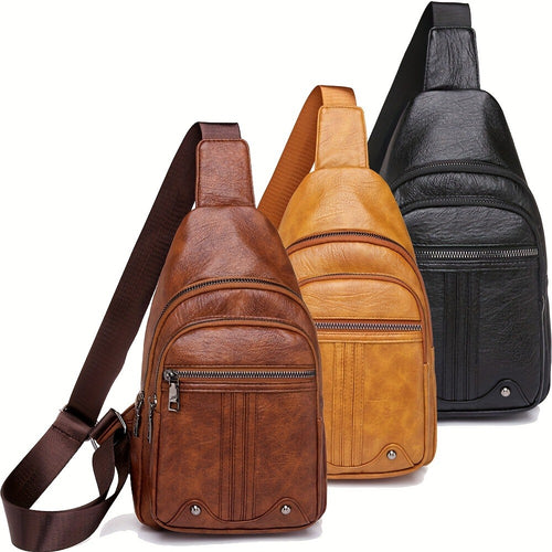 Sling Bag – for Travel & Everyday Use, Faux Leather Retro Chest Sling – front view