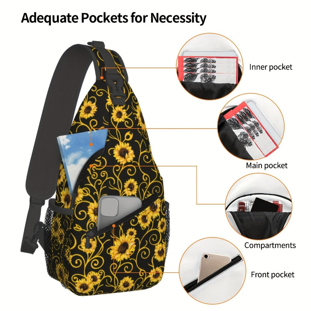 Sling Bag – for Travel, Sunflower Sling Chest Daypack Hiking – detail view 3