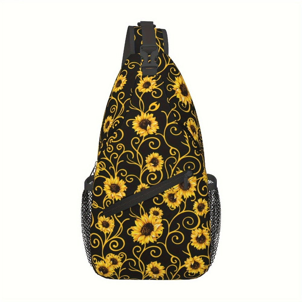 Sling Bag – for Travel, Sunflower Sling Chest Daypack Hiking – front view