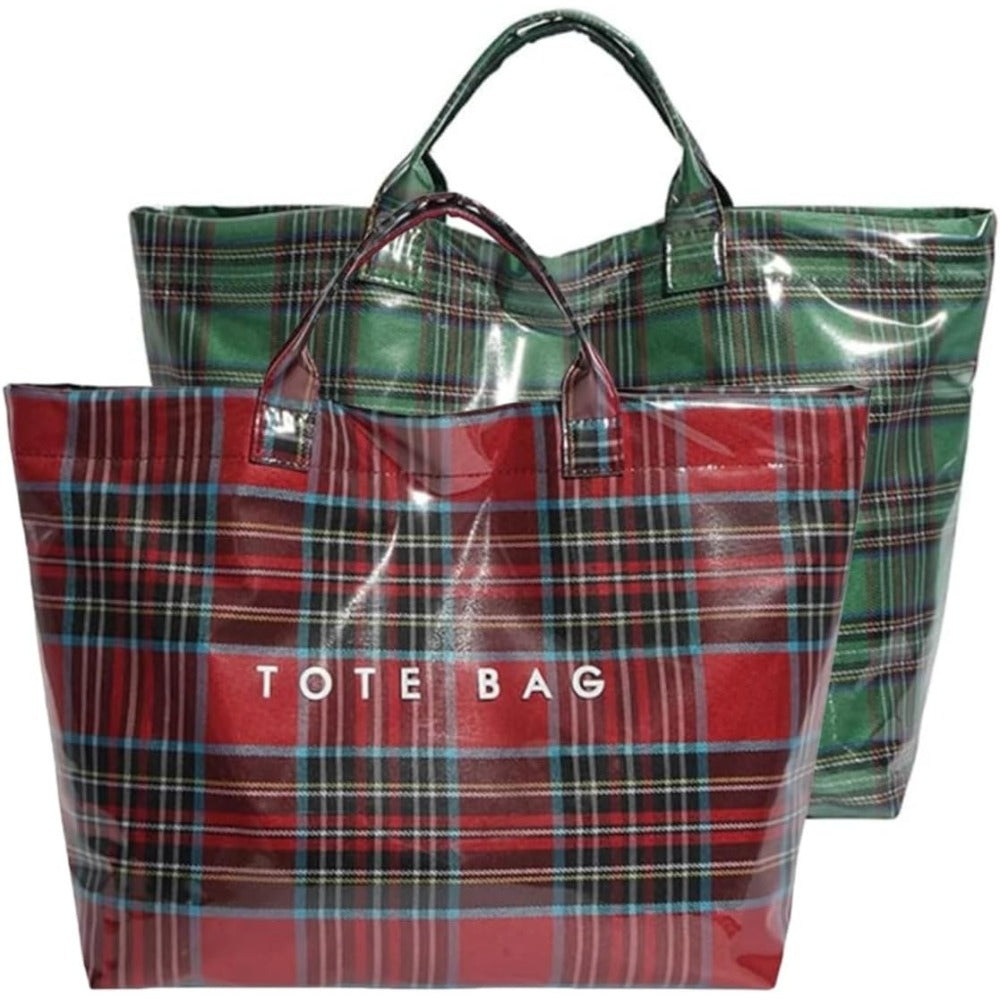 Tote Bag for Women – PVC, Christmas Plaid Pvc Zipper Holiday | Bag Vero – front view