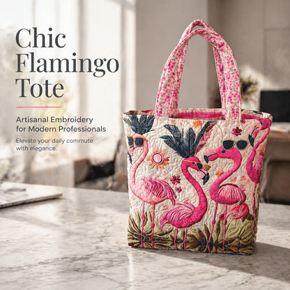 Tote Bag for Women – Quilted, Flamingo Tropical Summer Quilted Applique | Bag Vero – front view