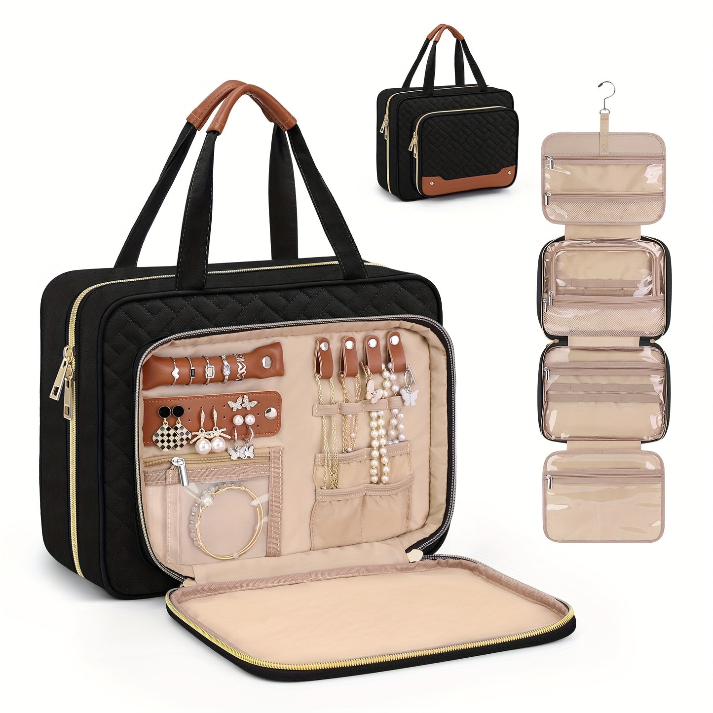 Travel Makeup Bag – for Travel, Weekender Toiletry Hanging Hook Jewelry | Bag Vero – front view