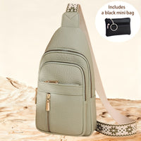 Green Crossbody Bag with Hanging Pouch