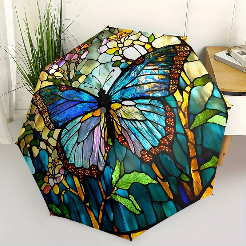 Travel Umbrella – for Travel, Butterfly Print Auto Open Close – front view - product view 10