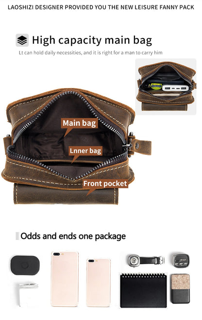 Waist Bag – Genuine Leather, Genuine Leather Waist Vintage Cowhide – detail view 17