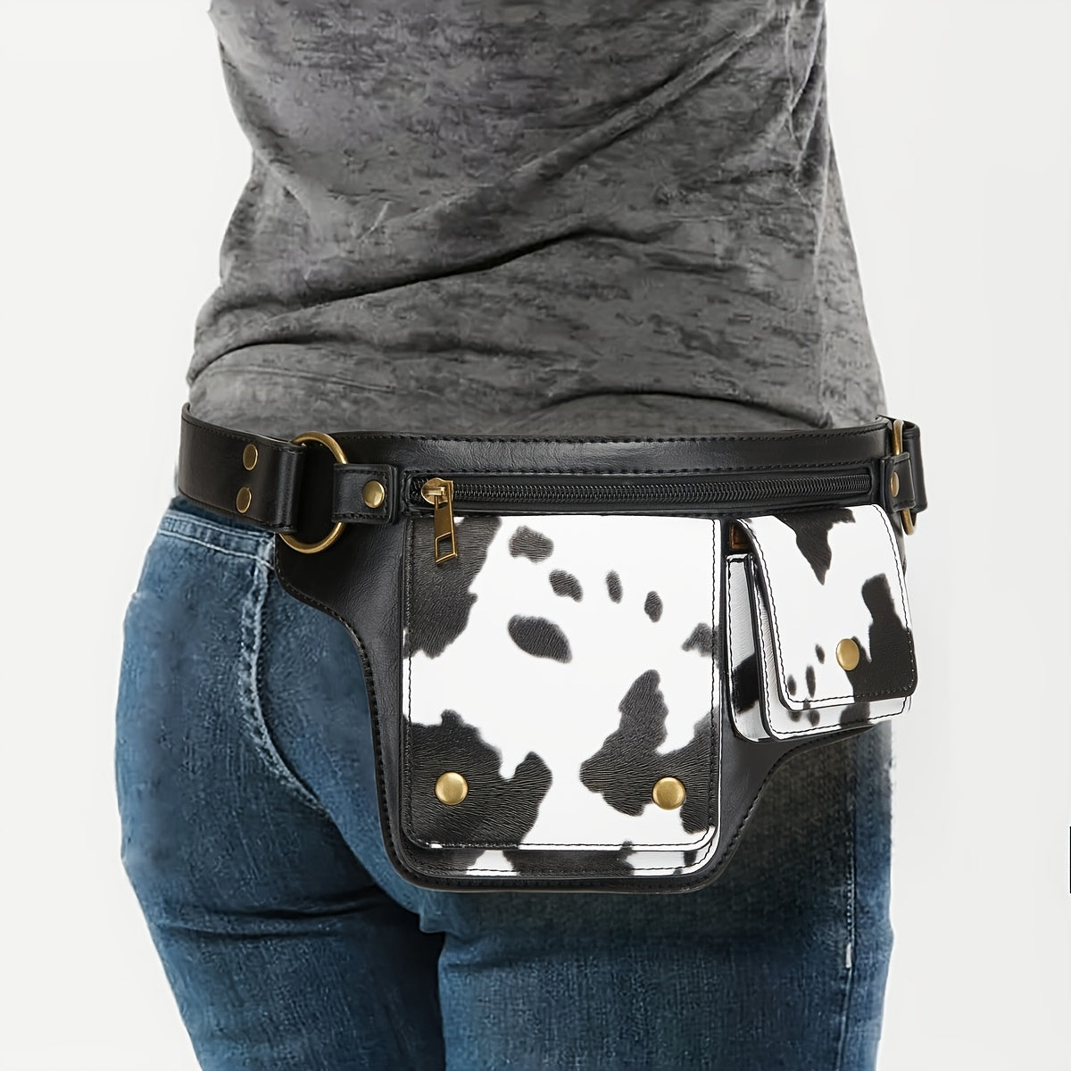 Waist Bag – Multi-Pocket, Cow Print Waist Chest Adjustable – detail view 20