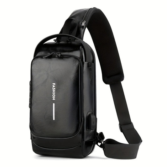 Waist Bag – PU Leather, USB Charging, Large Capacity – front view