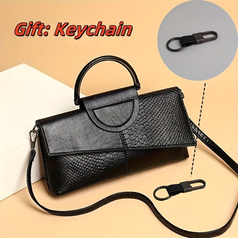 Crossbody Bag for Women – Adjustable Strap, Snake Print Keychain Black Microfiber – detail view 11