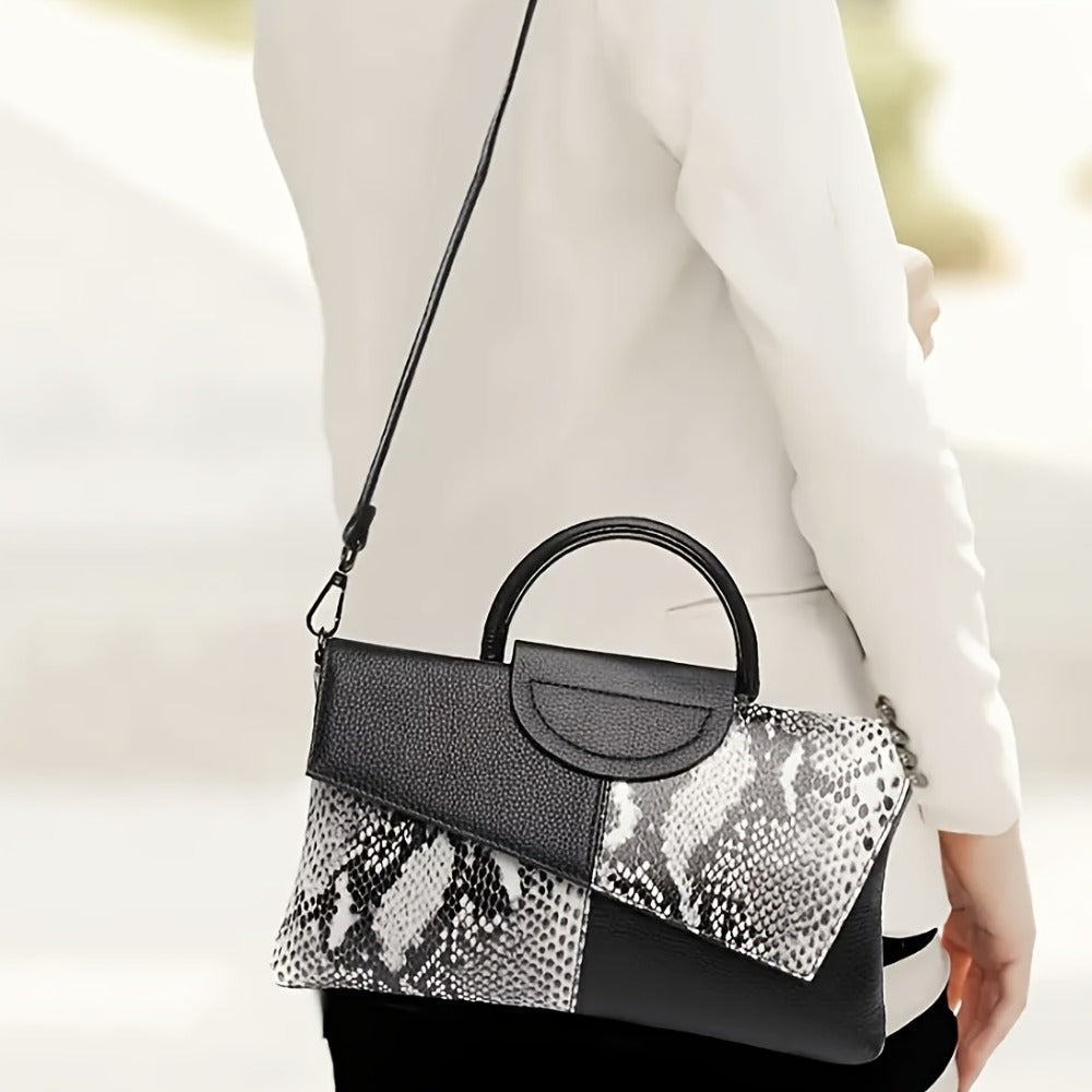 Crossbody Bag for Women – Adjustable Strap, Snake Print Keychain Black Microfiber – detail view 5