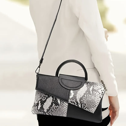 Crossbody Bag for Women – Adjustable Strap, Snake Print Keychain Black Microfiber – detail view 5