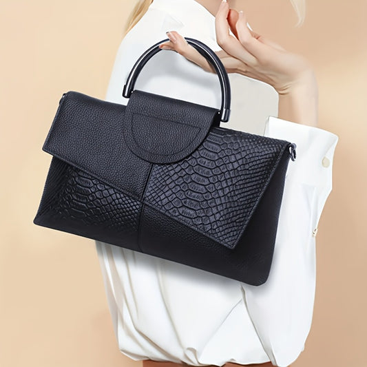 Crossbody Bag for Women – Adjustable Strap, Snake Print Keychain Black Microfiber – front view