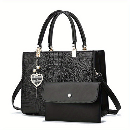 Crossbody Bag for Women – Convertible, Croc Print Heart Charm Top – detail view 21