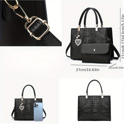 Crossbody Bag for Women – Convertible, Croc Print Heart Charm Top – detail view 4