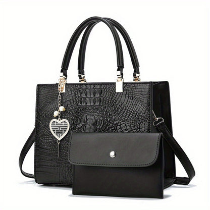 Crossbody Bag for Women – Convertible, Croc Print Heart Charm Top – detail view 5