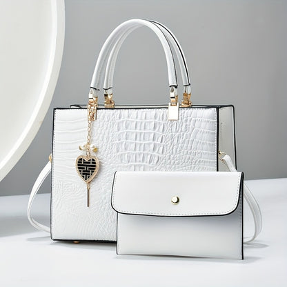 Crossbody Bag for Women – Convertible, Croc Print Heart Charm Top – detail view 7