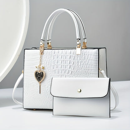 Crossbody Bag for Women – Convertible, Croc Print Heart Charm Top – front view - product view 21
