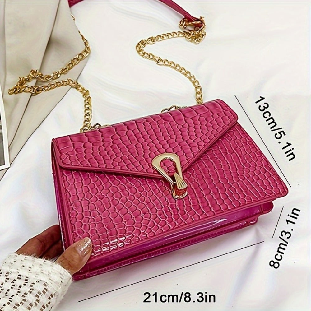 Crossbody Bag for Women – Croc Embossed Chain Glossy Faux – detail view 4