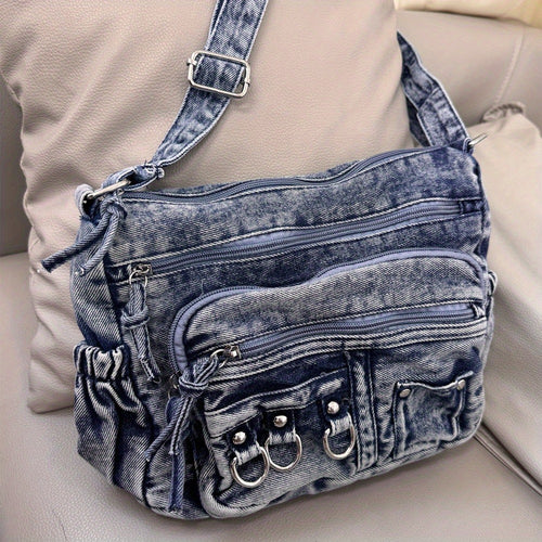 Crossbody Bag for Women – Denim, Multi Pocket, Large Capacity, for Travel – front view