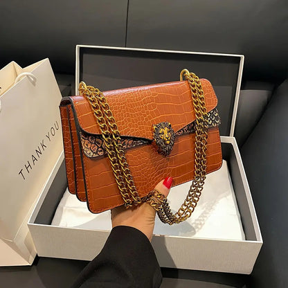 Crossbody Bag for Women – for Everyday Use, Animal Headdress Small Square Golden – detail view 17
