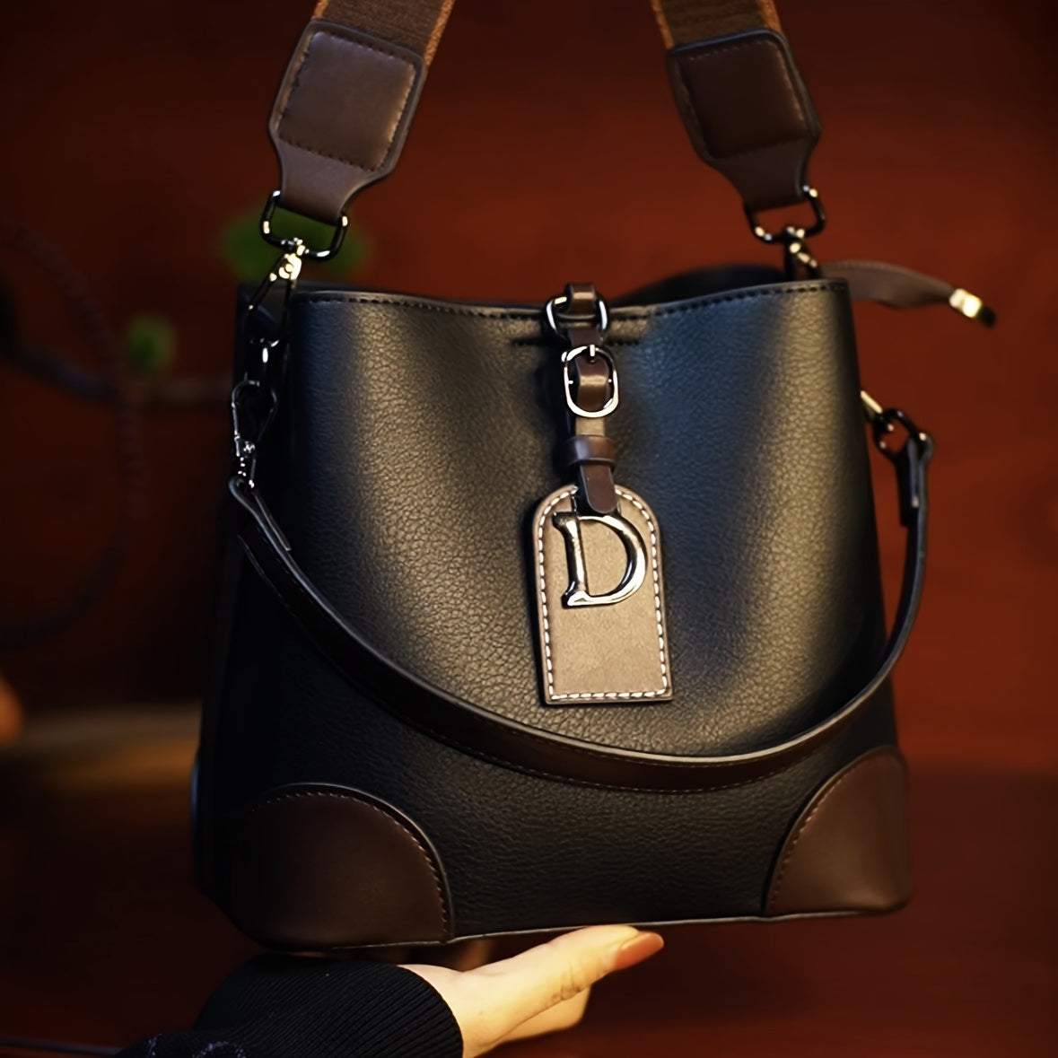 Crossbody Bag for Women – for Everyday Use, Bucket Casual Golden Hardware Adjustable – front view - product view 10